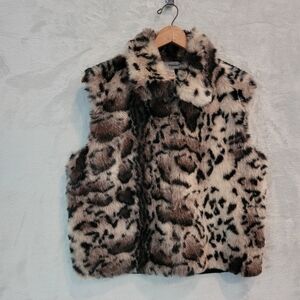 VTG 90s Faux Fur Leopard Sleeveless Sweater Jacket Women's L